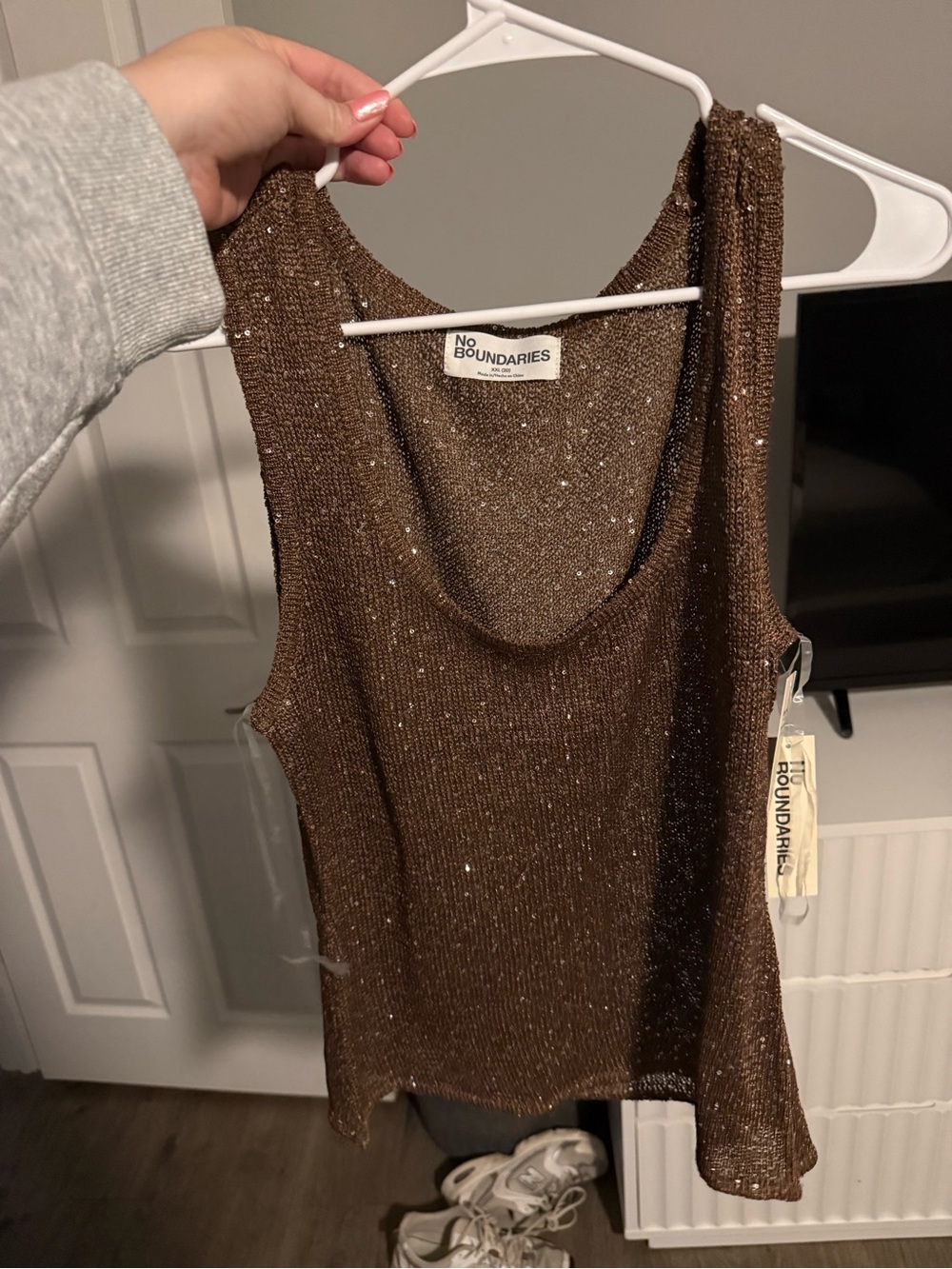 No Boundaries Brown Metallic Knit Tank Top